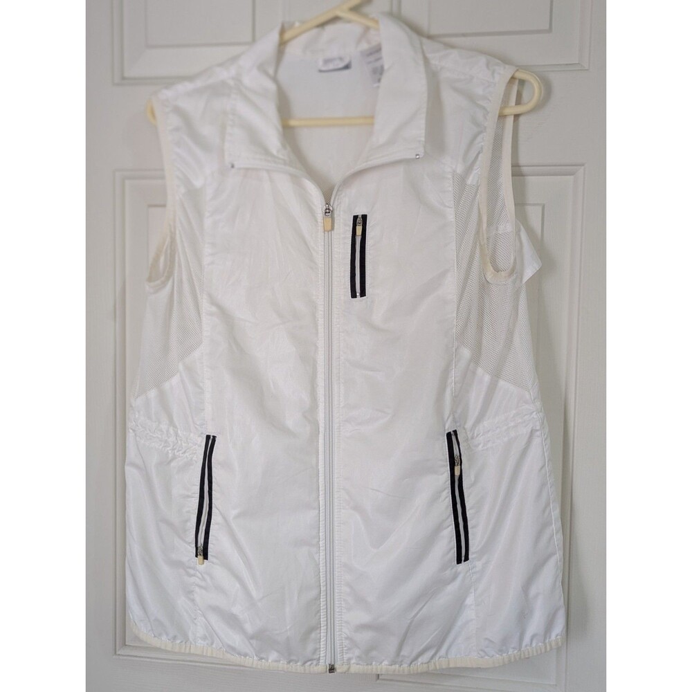 Danskin Performance Vest Large White Lightweight Packable Mesh Zip Pockets Logo